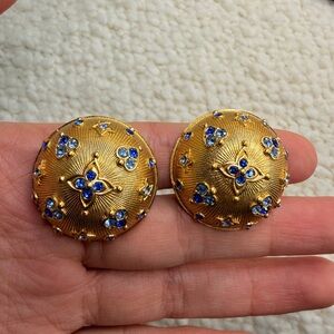 💙✨ Goossens Paris Gold & Blue Crystal Clip-On Earrings💙✨